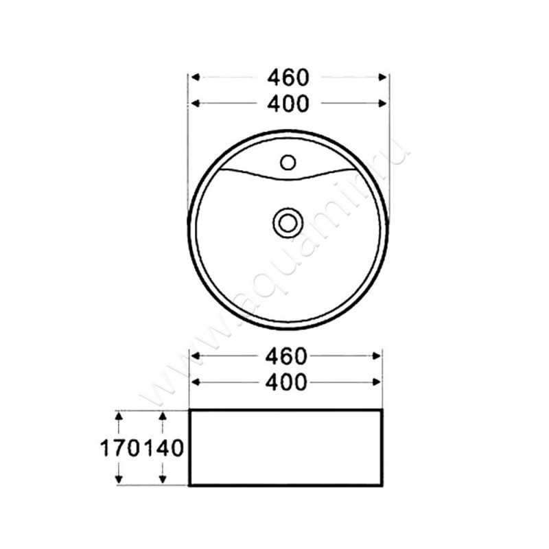 Раковина-чаша накладная с отверстием под смеситель Azario AZ-3018 размеры