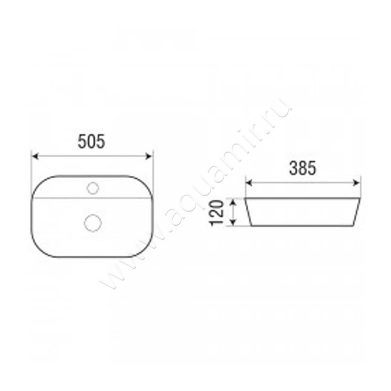 Раковина-чаша накладная с отверстием под смеситель Azario AZ-2202 размеры