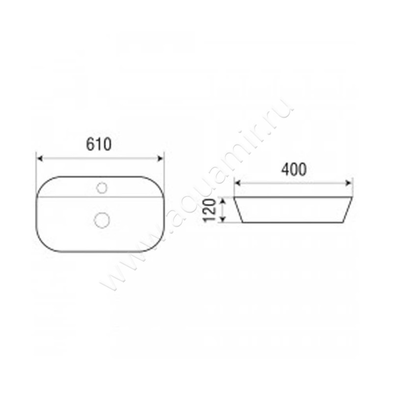Раковина-чаша накладная с отверстием под смеситель Azario AZ-2203 размеры