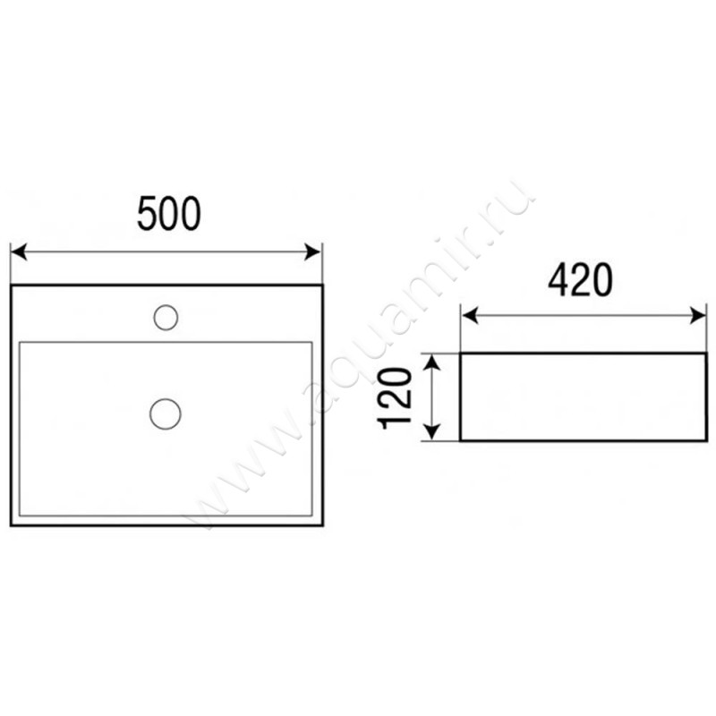 Раковина-чаша накладная с отверстием под смеситель Azario AZ-2173-S размеры