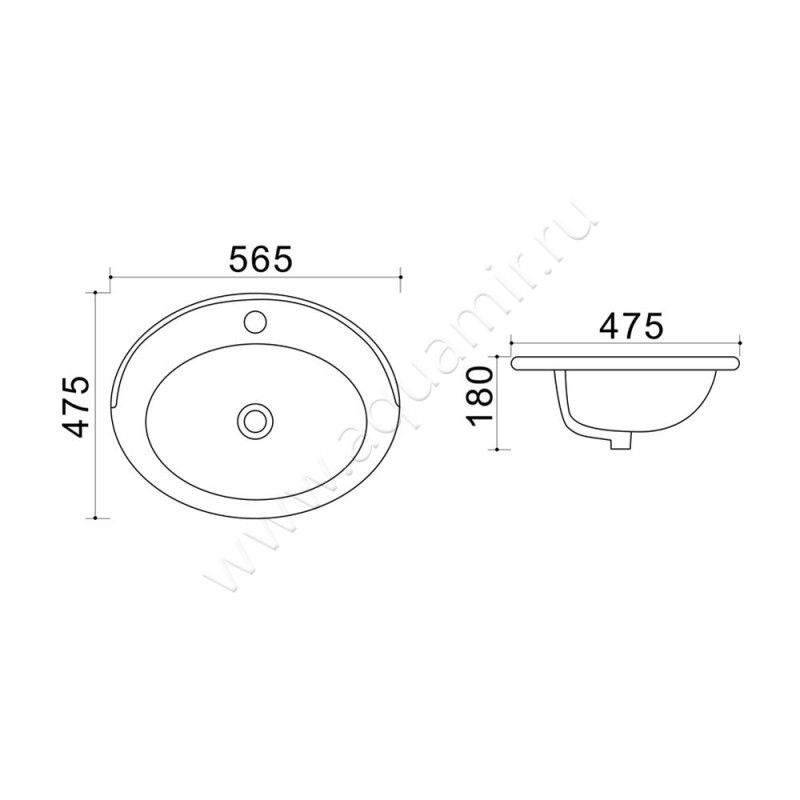 Раковина встраиваемая сверху на столешницу Azario AZ-404 размеры