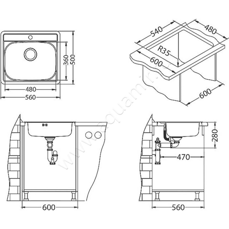 Кухонная мойка Alveus MORE 1103106 размеры