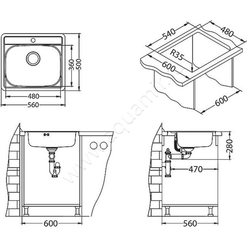 Кухонная мойка Alveus MORE 1106813 размеры
