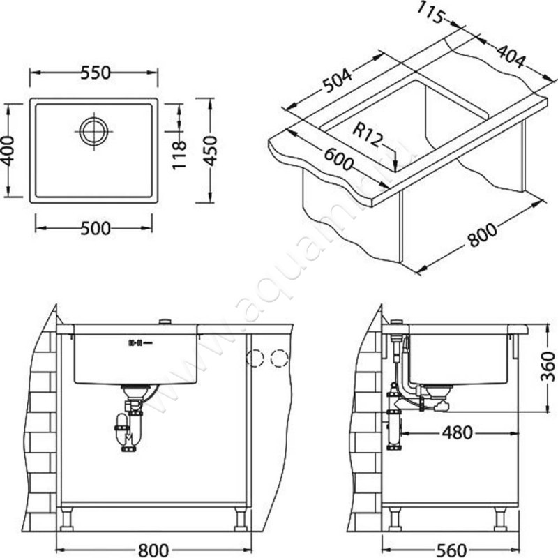 Кухонная мойка Alveus QUADRIX 1102606 размеры