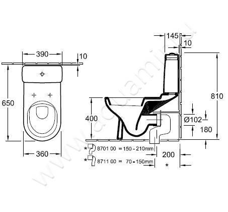 Унитаз напольный Villeroy & Boch O.NOVO 56581001 размеры