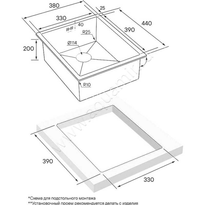 Кухонная мойка Paulmark Vista PM904438-BS размеры