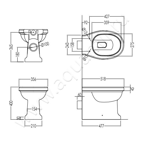 Унитаз приставной Devon & Devon BLUES IBWCBLUESBTW + 3IBSEWENROCR размеры