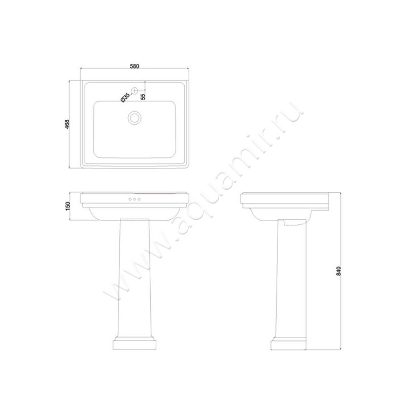 Пьедестал для раковины Burlington Riviera RIV6 размеры