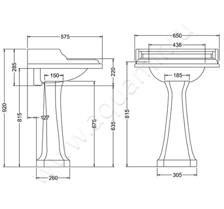 Раковина с пьедесталом Burlington Classic B14 + P6 размеры