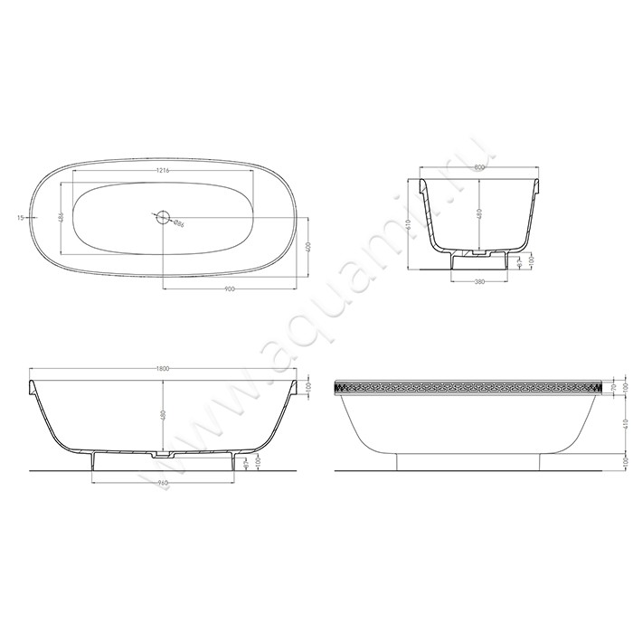 Ванна отдельностоящая Salini GRECA 103121M размеры