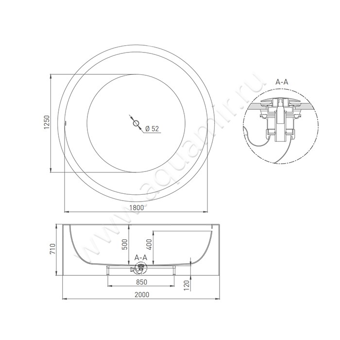 Ванна отдельностоящая Salini ISOLA 101111GRF RAL9011 размеры