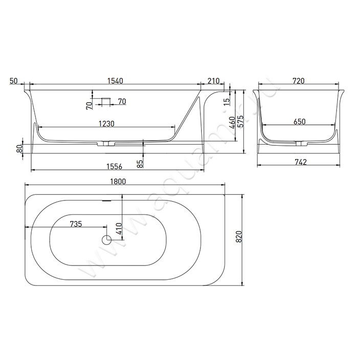 Ванна отдельностоящая Salini NINFEA 102721MRFRAL3002 размеры