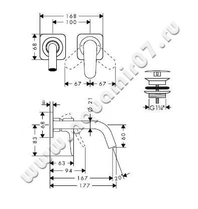 Смеситель для раковины Hansgrohe Axor Citterio M 34113000 размеры