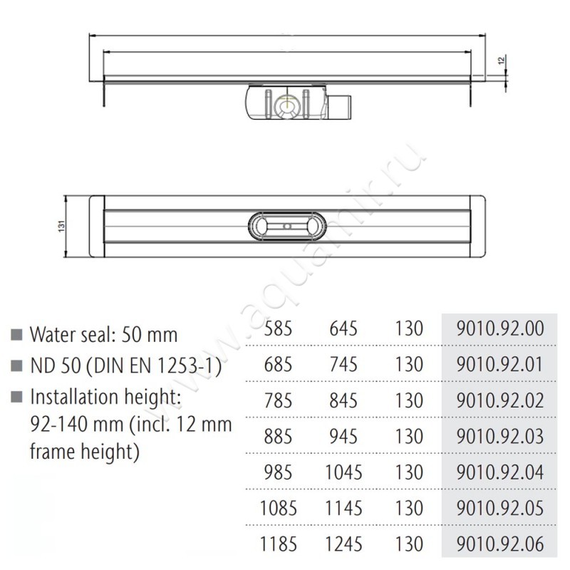 Дренажный канал Aco Showerdrain C 9010.92.10 размеры