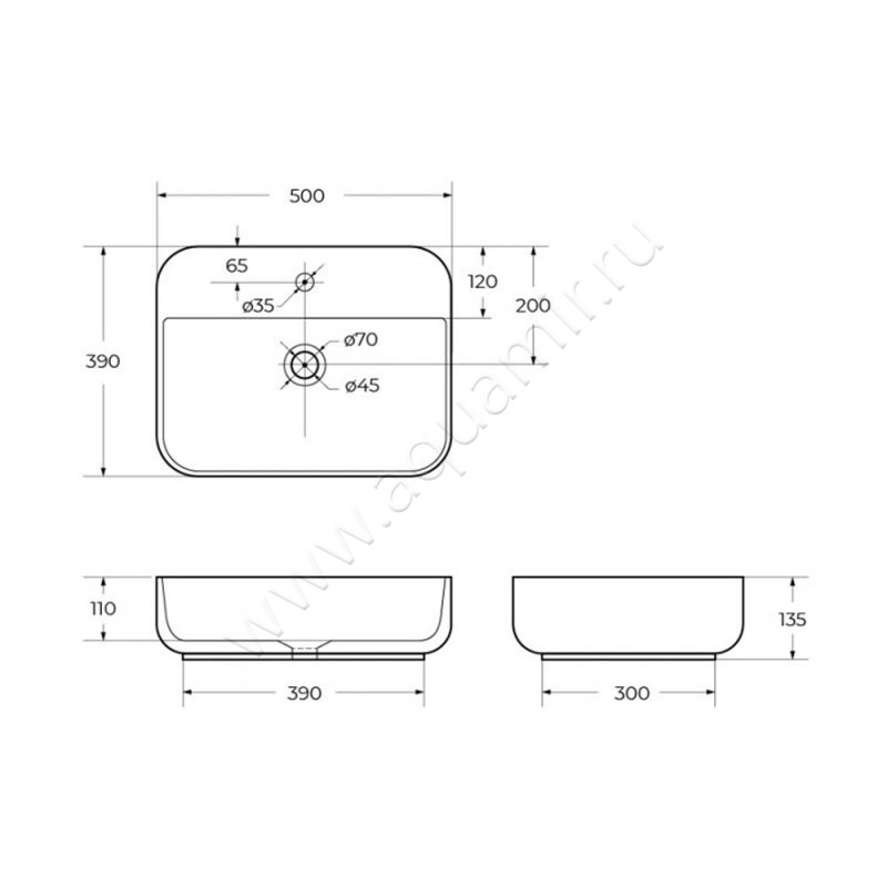 Раковина-чаша накладная с отверстием под смеситель BelBagno BB1321 размеры