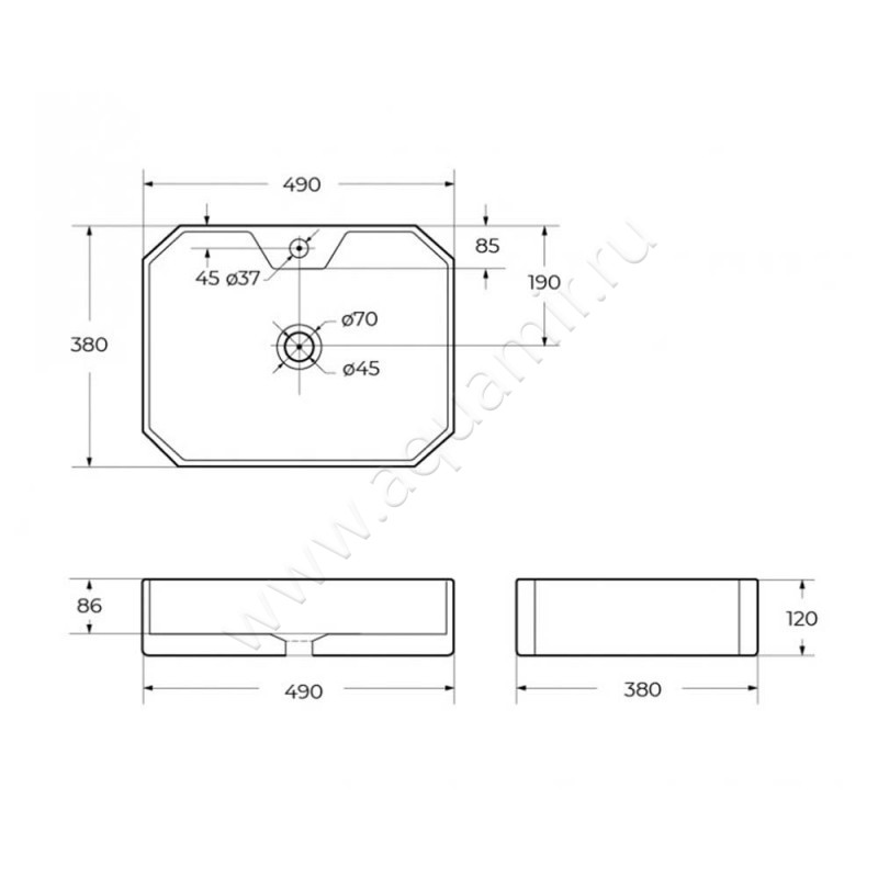 Раковина-чаша накладная с отверстием под смеситель BelBagno BB1387 размеры