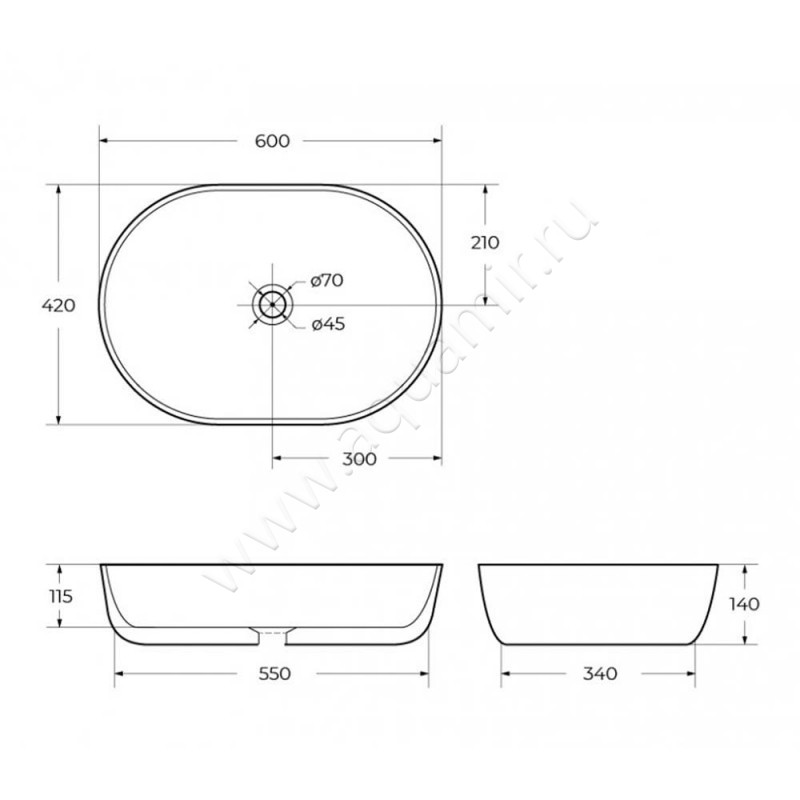 Раковина-чаша накладная BelBagno BB1084-H301 размеры