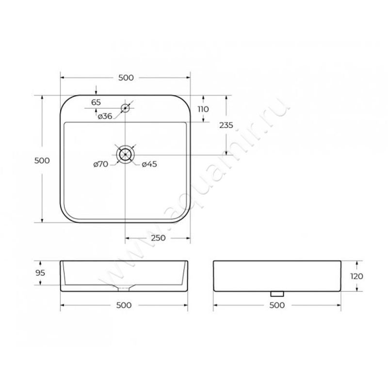 Раковина-чаша накладная с отверстием под смеситель Cezares CZR-LFT-50-LVB размеры