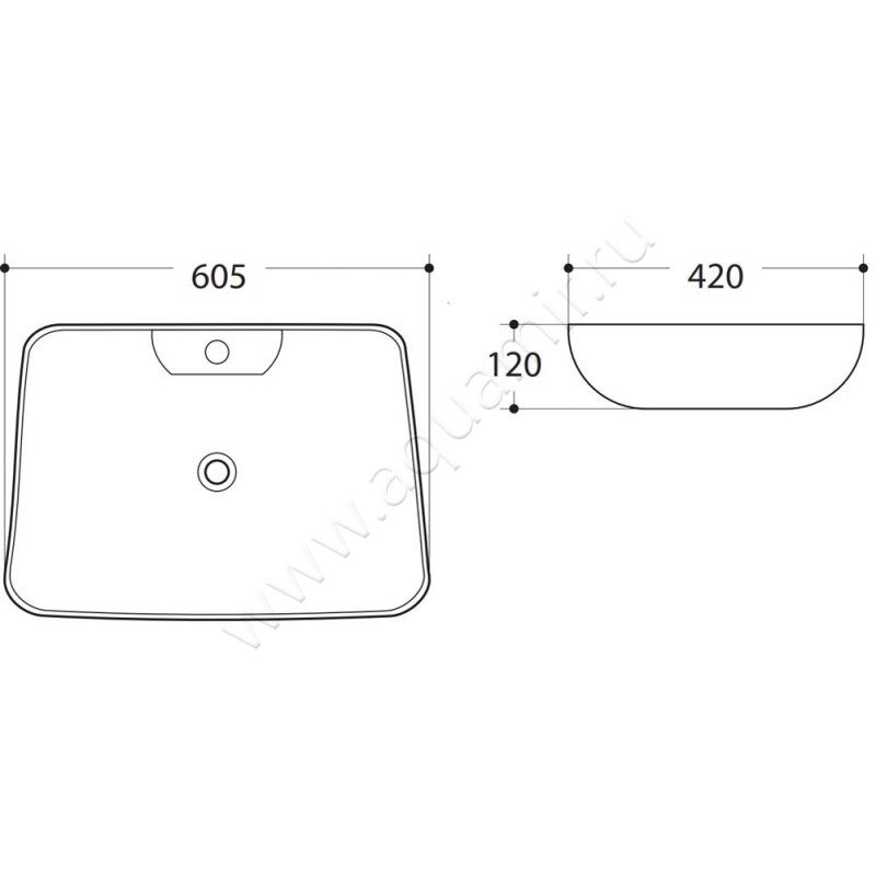 Раковина-чаша накладная с отверстием под смеситель Art&Max AM-78358 размеры