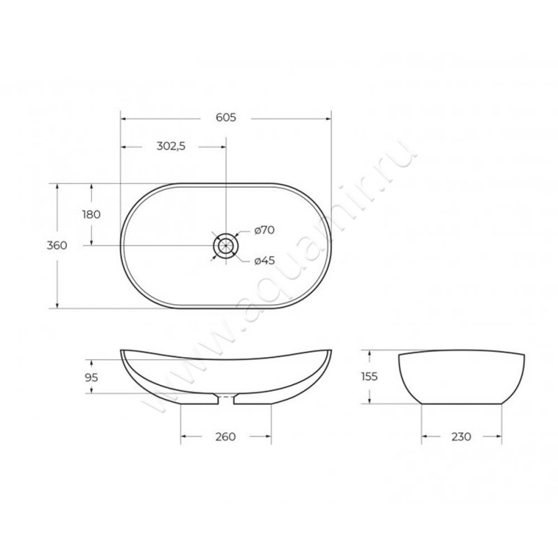 Раковина-чаша накладная BelBagno BB1404-H316 размеры