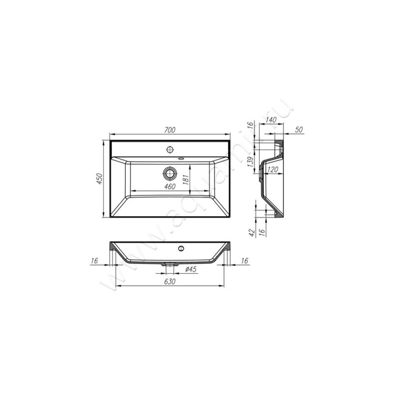 Раковина мебельная накладная BelBagno Marino BB700/450-LV-MR-AST размеры