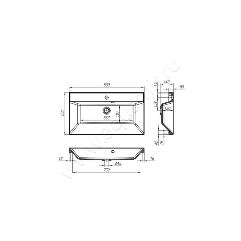 Раковина мебельная накладная BelBagno Marino BB800/450-LV-MR-AST размеры