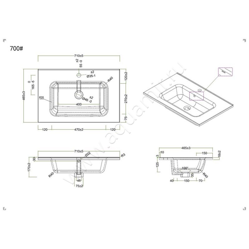Раковина мебельная накладная BelBagno BB700ETL размеры