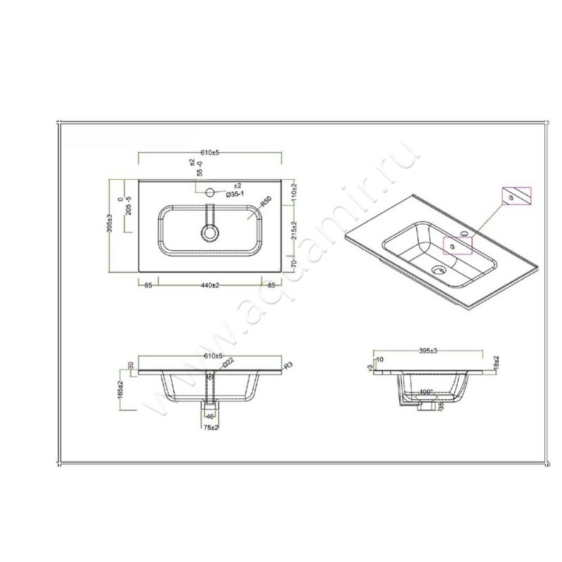 Раковина мебельная накладная BelBagno BB600/390ETL размеры