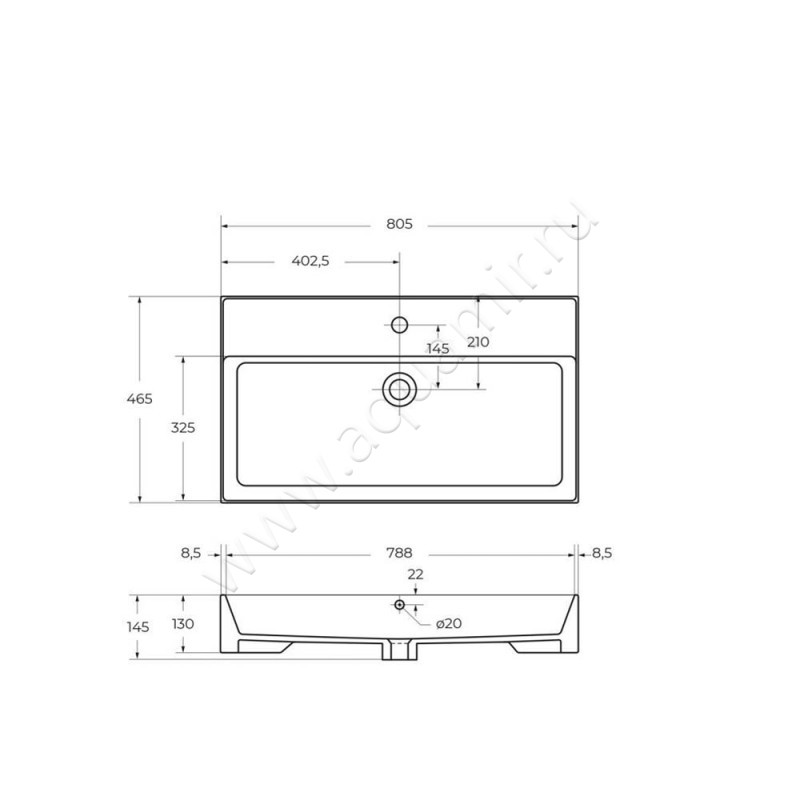 Раковина мебельная накладная Cezares CZR-MIL-80-LVB размеры