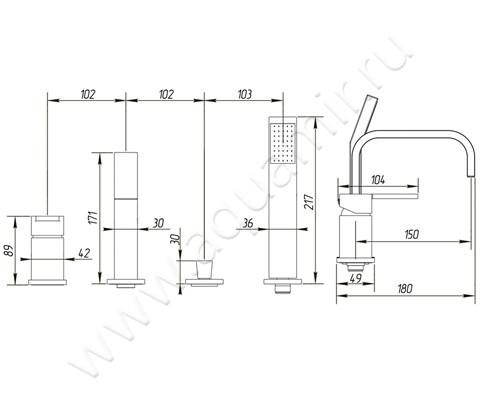 Смеситель для ванны Migliore Kvant 18769 размеры