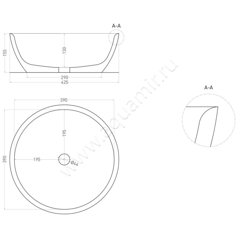 Раковина-чаша накладная Salini 1102110G 1102110G размеры