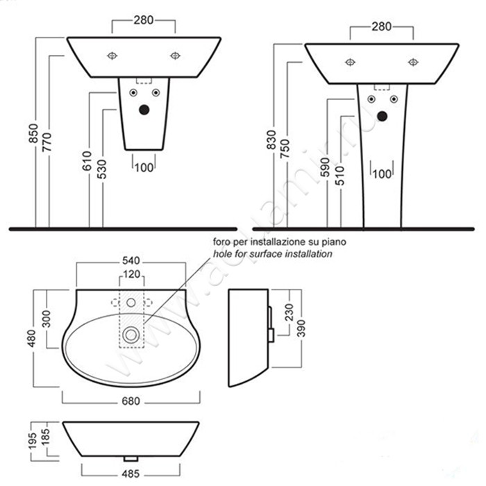 Раковина-чаша накладная с отверстием под смеситель Hatria Nido 00YXEP01 размеры