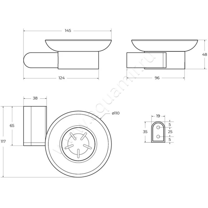 Мыльница подвесная Cezares Stylus STYLUSSODSNOP размеры