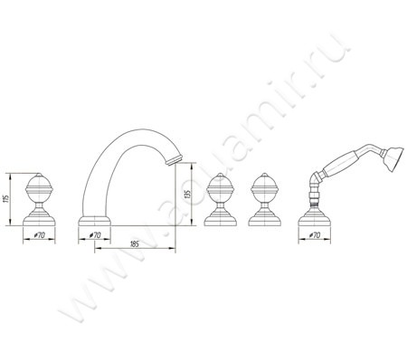 Смеситель для ванны Migliore Cristalia 18586 размеры