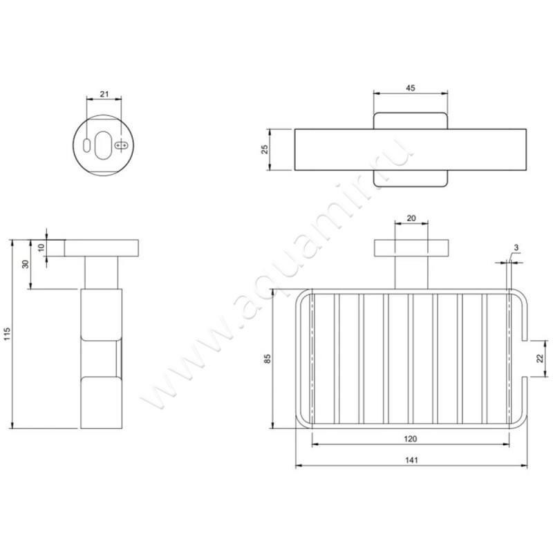 Мыльница подвесная Villeroy & Boch Elements-Striking TVA15200800076 размеры