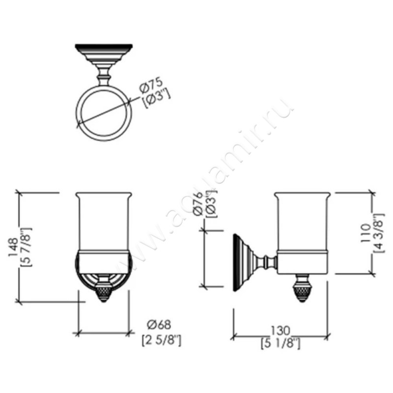 Стакан подвесной Devon & Devon Black Diamond BLKD503CRNE размеры