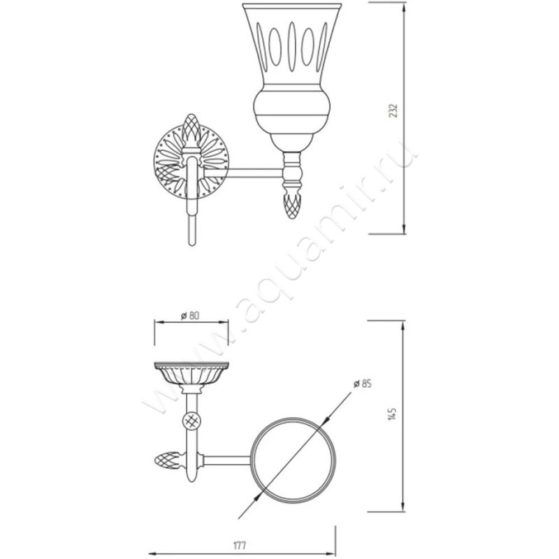 Стакан подвесной Migliore Versailles 32632 размеры