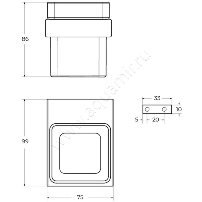 Стакан подвесной Cezares Slider SLIDERTUMS01 размеры