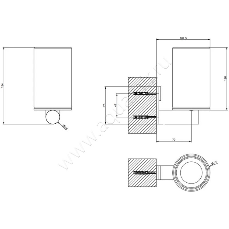 Стакан подвесной Gessi316 54708707 размеры