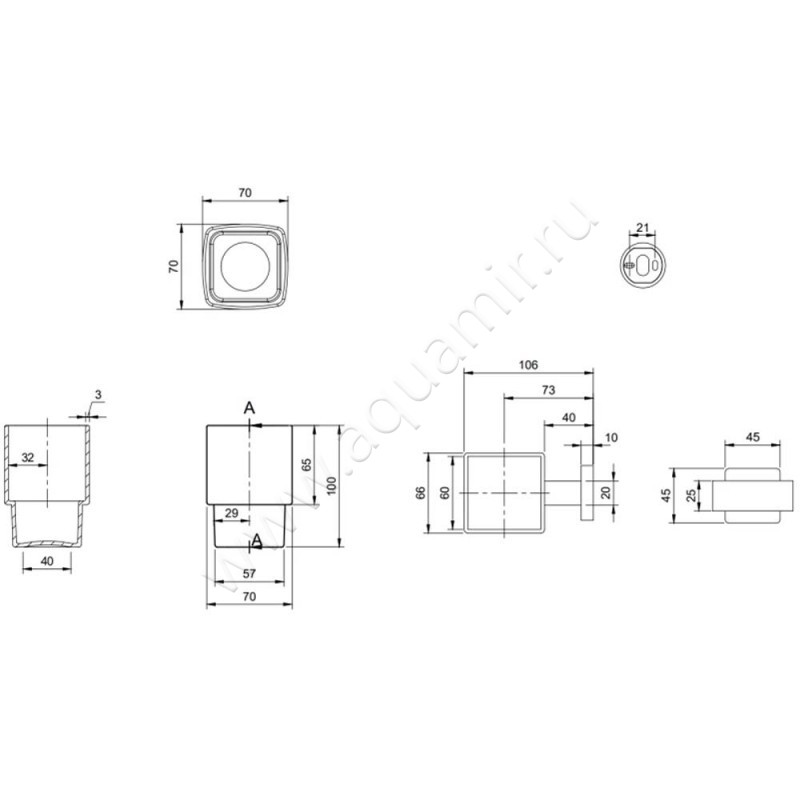 Стакан подвесной Villeroy & Boch Elements-Striking TVA15201900076 размеры