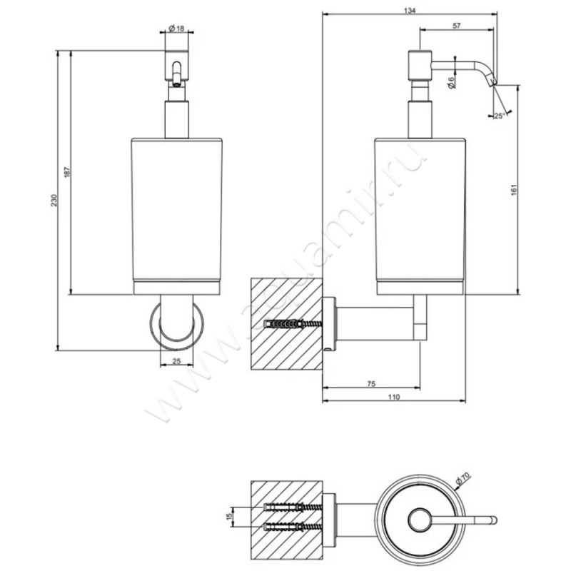 Дозатор Gessi Emporio 38815#299 размеры