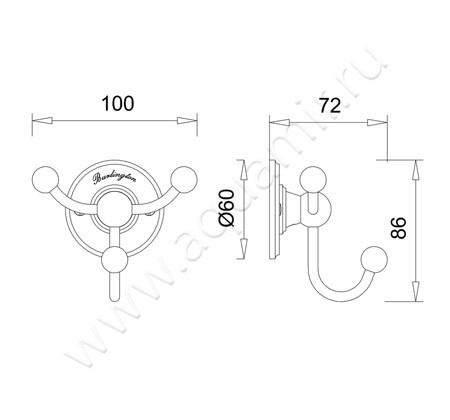 Крючок Burlington Accessories A47 CHR размеры