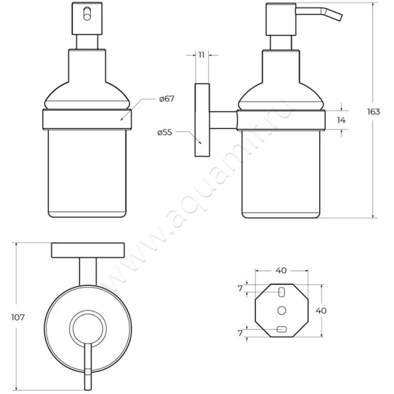 Дозатор Cezares Relax RELAX-SOIS-V-IN размеры