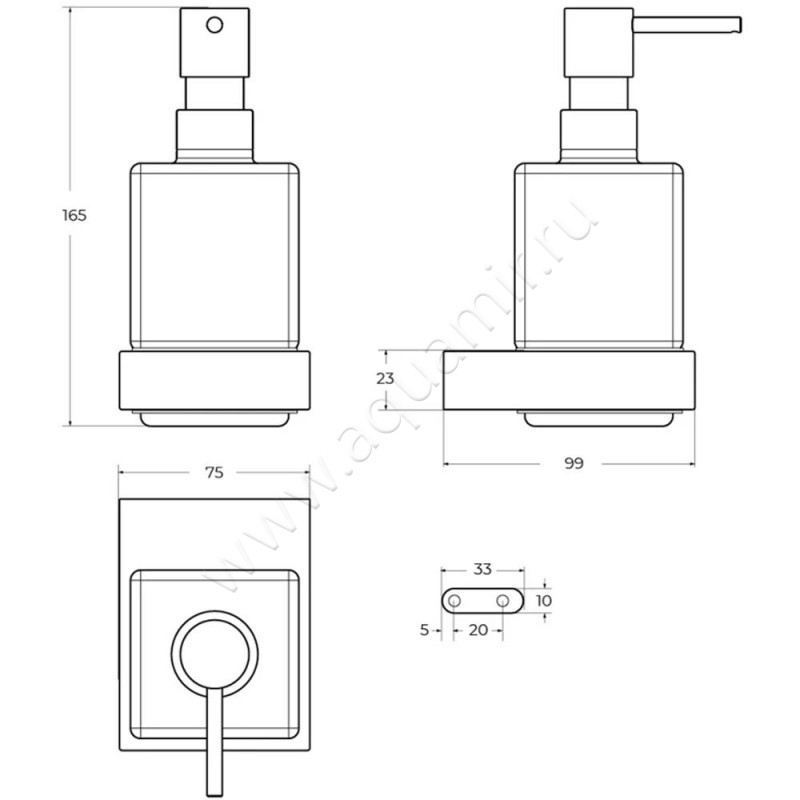Дозатор Cezares Slider SLIDER-SOIS-V-IN размеры