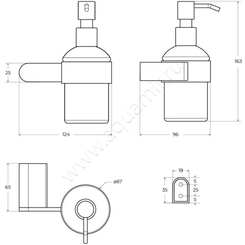 Дозатор Cezares Stylus STYLUS-SOIS-V-01 размеры