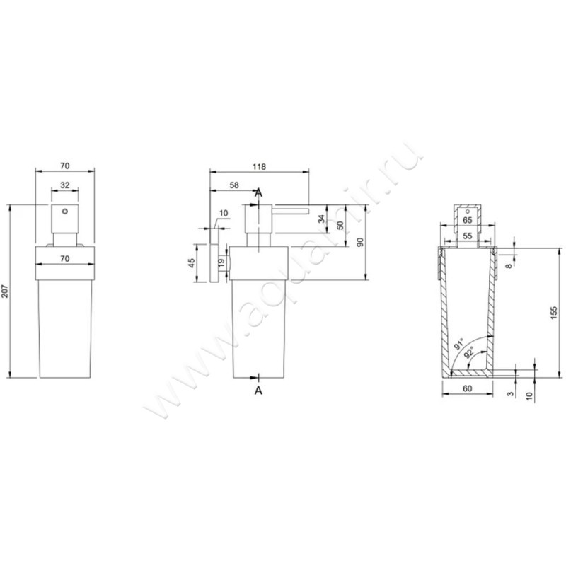 Дозатор Villeroy & Boch Elements-Striking TVA152007000K5 размеры