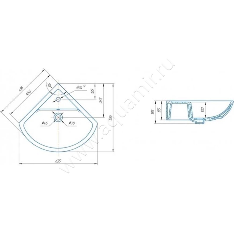 Рукомойник подвесной Runo Элегия 00000000948 размеры