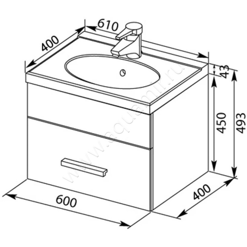 Раковина мебельная накладная Aquanet 00154243 размеры