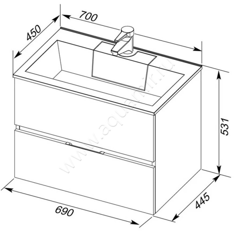 Раковина мебельная накладная Aquanet 00182523 размеры