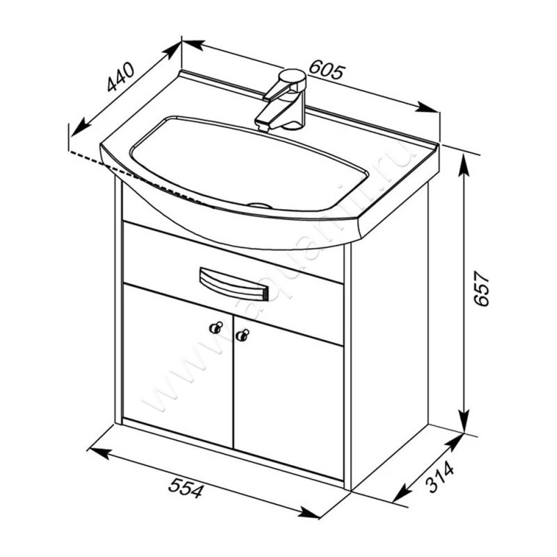 Раковина мебельная накладная Aquanet 00182641 размеры
